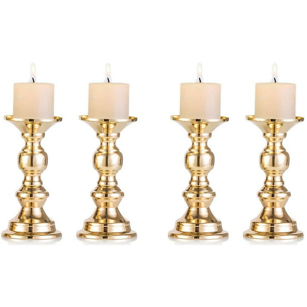 Set of 4 Candlestick Metal Pillar Candle Holders, Wedding Centerpieces