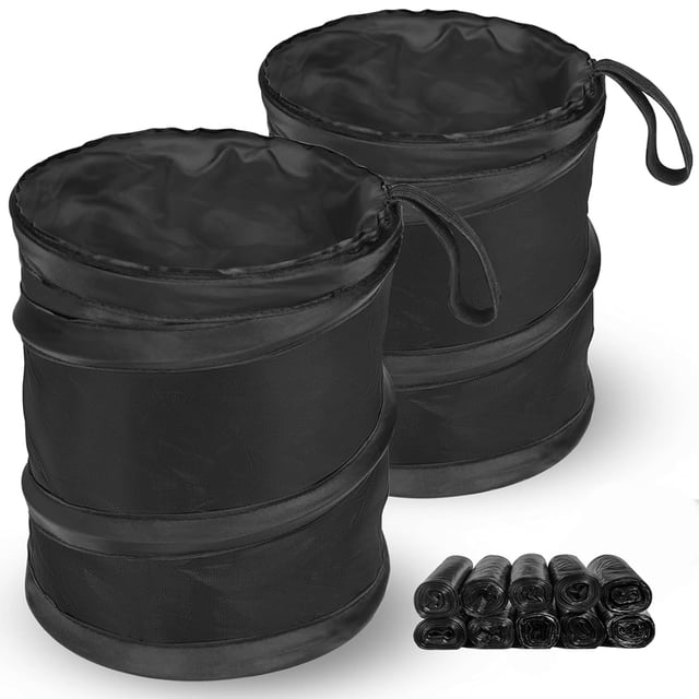 Mini Bote de Basura para Carro Plegable 2 PCS, Basurero para Auto Portátil, Incluye 10 Rollos de Bolsas de Basura,Bolsas de Basura Colgantes Impermeables con Velcro,Adecuadas para Automóviles