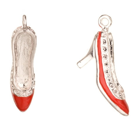 - Enamel Drop, Red Pointed-Toe Heels With 24pcs ss5/Pp11 Rhinestone Setting Silver Plated 7.3x13mm