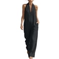 thumbnail image 3 of MLCDZ Womens Linen Jumpsuit Deep V-Neck Sleeveless Elegant Cozy Loose Wide Leg Pants with Pockets Casual Beach Vacation Rompers, 3 of 8