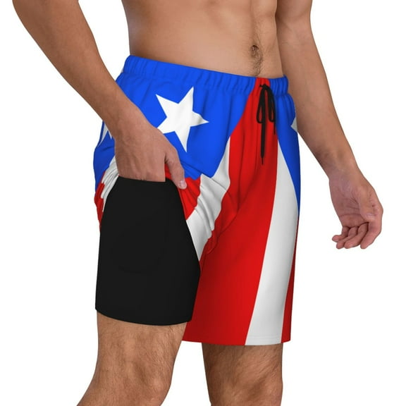 Mens Pr Puerto Rico-Flag 2 in 1 Quick Dry Swim Trunks with Compression Liner Beach Shorts