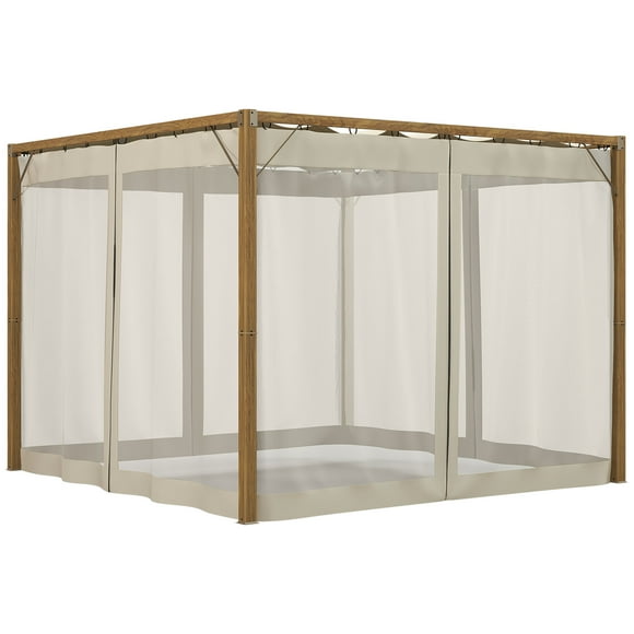 Outsunny 10 x 10 ft Retractable Pergola Canopy with Netting Sidewalls