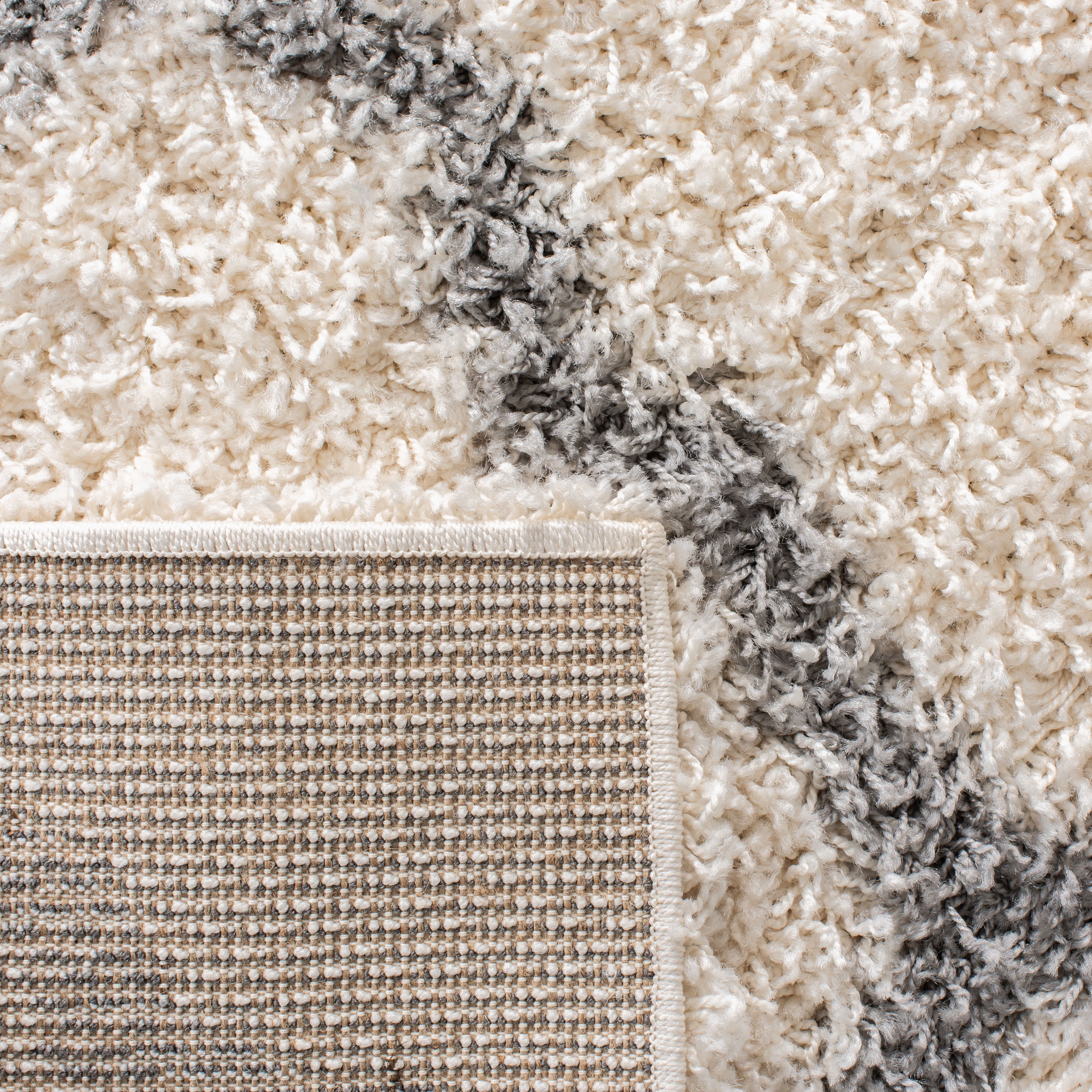 SAFAVIEH Daley Geometric Plush Shag Area Rug, Ivory/Grey, 4' x 4' Square