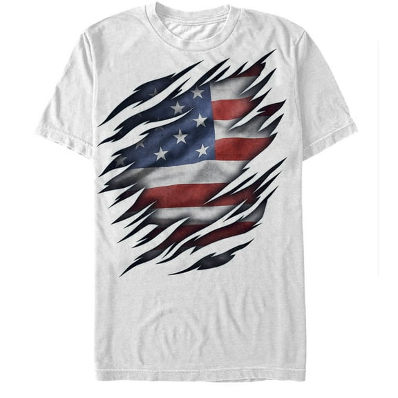 Men's Lost Gods Fourth of July American Flag Torn Graphic Tee White Small