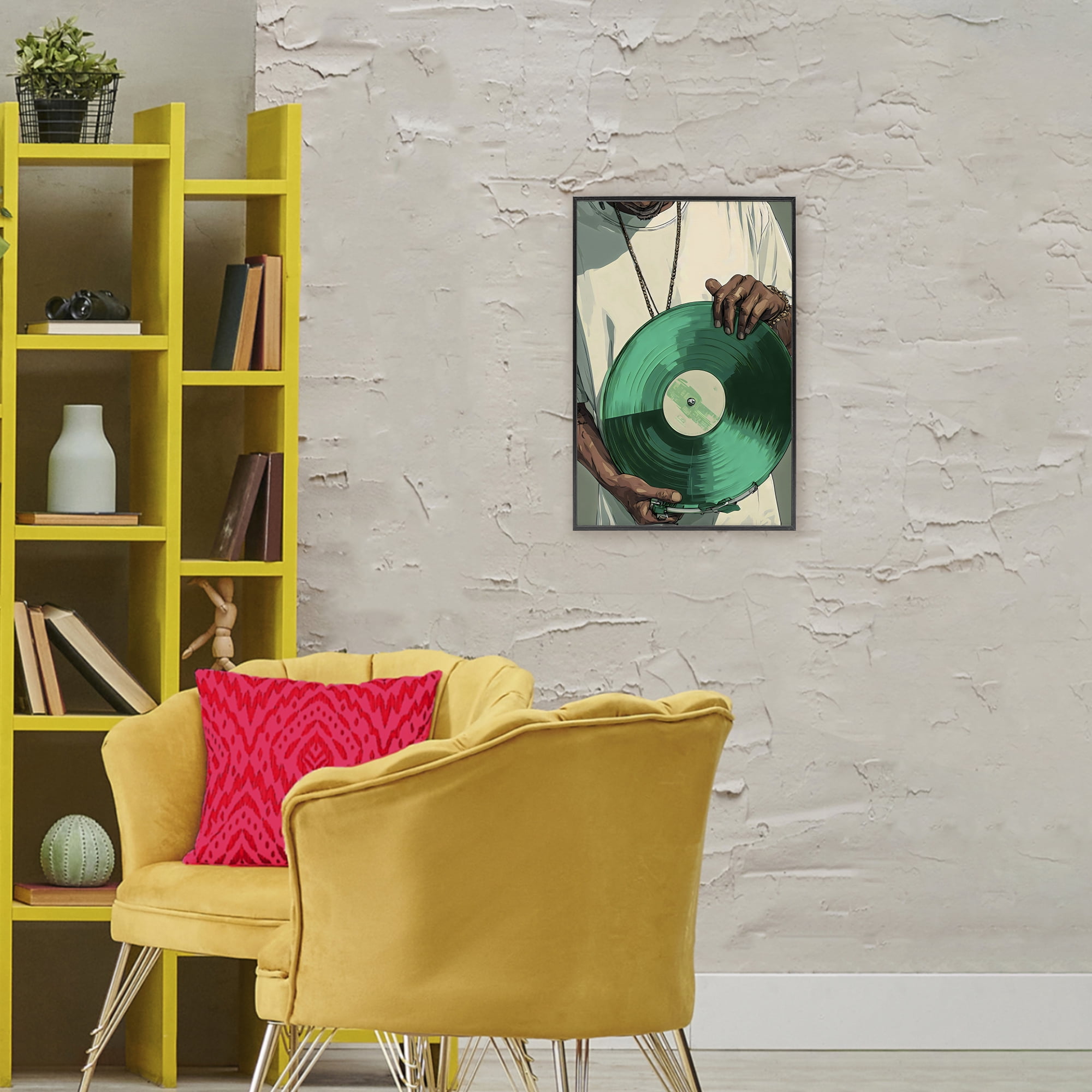 Stupell Industries Green Vinyl Record Portrait Black Framed Giclee Art, design by Franklyn Gregory