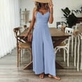 thumbnail image 3 of VIWORLD Women's Elegant Sleeveless Jumpsuit V-Neck Wide Leg Pants with Back Bow Vintage Style Beachwear Blue，M, 3 of 7