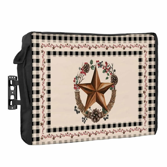 Outdoor TV Cover 40 to 43 Inches, Vintage Country Star Wreath Farmhouse Black Buffalo Plaid Waterproof TV Cover with Remote Control Pocket, Flat Screen TV Cover Protector for Outside TV