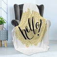 thumbnail image 4 of Hello Soft Flannel Fleece Throw Blanket, Brush Pen Lettering in Mosaic Style Modern Design Background, Cozy Plush for Indoor and Outdoor Use, 60" x 80", Black White Yellow, by Ambesonne, 4 of 5