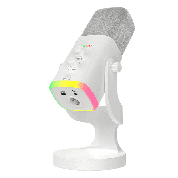 RGB Gaming MIC USB/XLR Dynamic Microphone with Noise Reduction,Mute,Headphone Jack for Gamer Streaming Podcast White,1 * Microphone 1 * data cable,White
