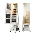 thumbnail image 6 of Full Length Lockable Jewelry Armoire Cabinet with LED Mirror, 360° Swivel Standing Organizer, Storage Shelves, Drawer, Back Shelf & Wheels, Modern MDF Jewelry Storage – White, 6 of 8