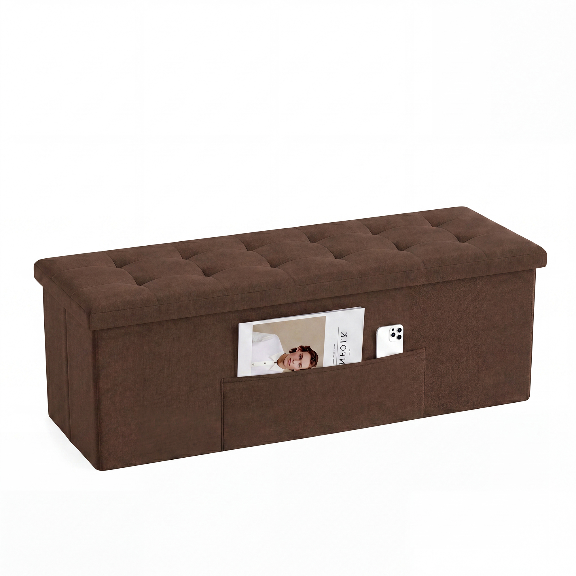Costway 43" Folding Storage Ottoman Bench, Brown Linen photo 8