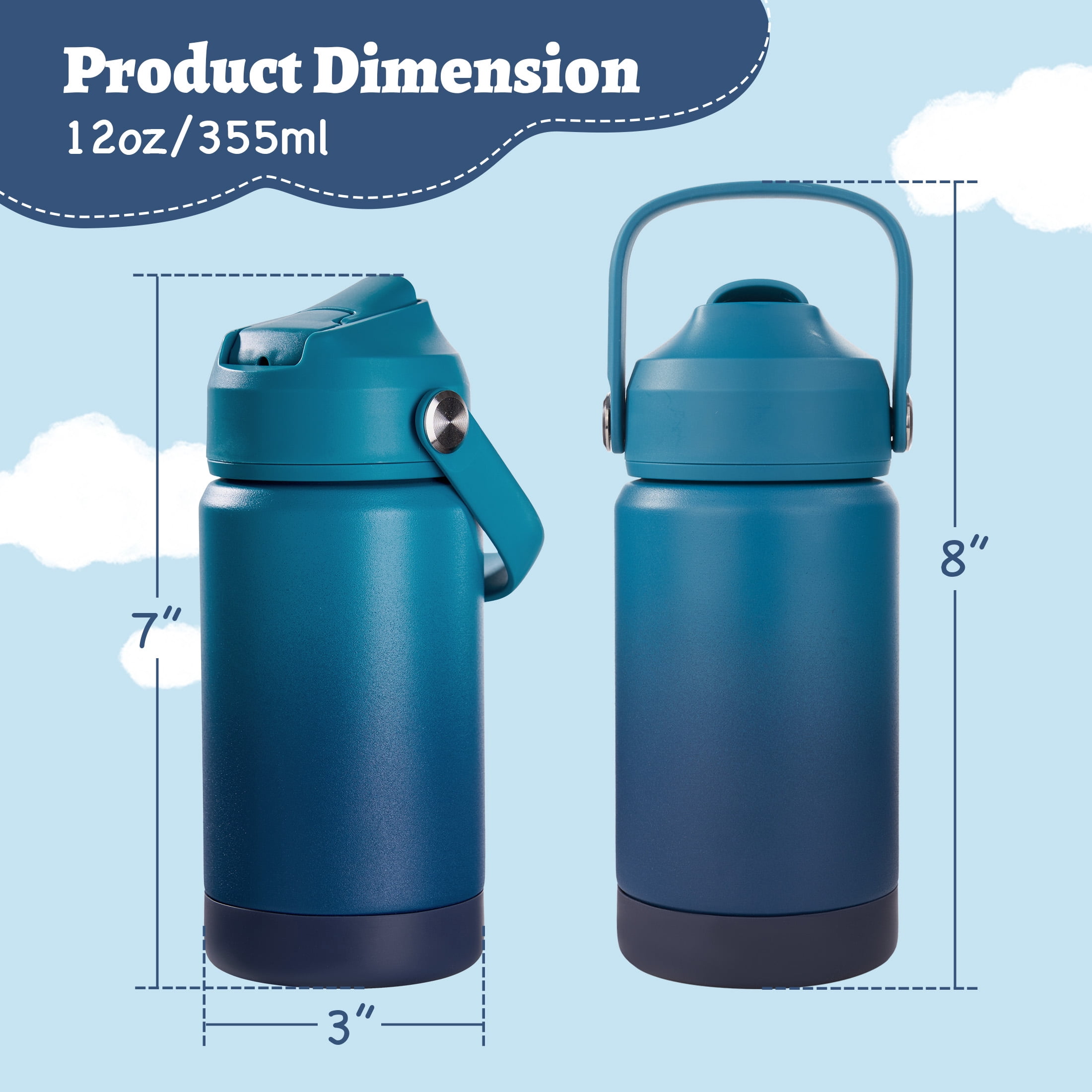 Hawsaiy 12oz Kids Insulated Water Bottle with Straw Lid, Leak-Proof Stainless Steel BPA-Free Thermos for School Boys and Girls