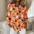 thumbnail image 2 of Delconic Womens Halloween Print Button Down Shirt Long Sleeve Casual Regular Fit Collared Blouse Pumpkin Pattern Top Saffron XL, 2 of 7
