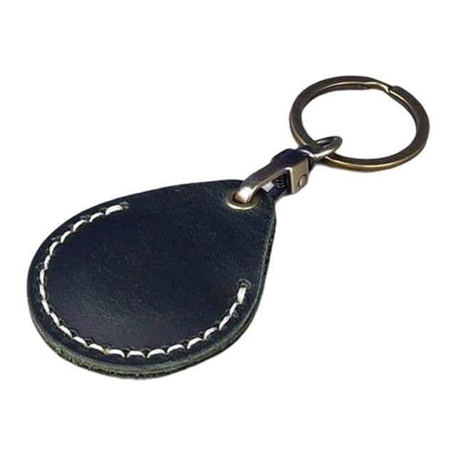 fastboy Vintage Leather Access Card Holder Scratch Proof Keychain Water Drop Shaped Small Community Cards Sleeve Key Ring Keyring Green Water-Drop