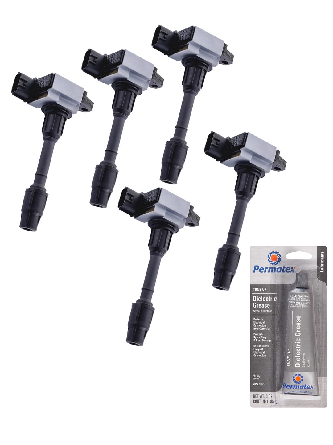 Set of 5 Ignition Coils and Permatex 22058 Dielectric TuneUp Grease