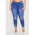thumbnail image 3 of Women's Plus Size WAX Distressed Frayed Hem Skinny Jeans, 3 of 4