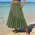 thumbnail image 2 of XuJwPNcy Skirts for Women Casual Elastic Waist Ruffle Maxi Skirt Soft Cotton Linen Summer Skirts with Pockets for Beach, 2 of 7