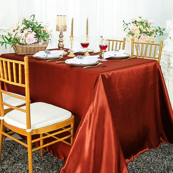 Wedding Linens Inc. 54" x 108" Satin Rectangular Table Cover Tablecloth - Rust