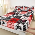 thumbnail image 4 of Castle Fairy Bold Red Motocross Bed Sheets 4pcs for Teens, Arrow Chevron Bike King Sheets for Bedroom, Red Black, 4 of 6