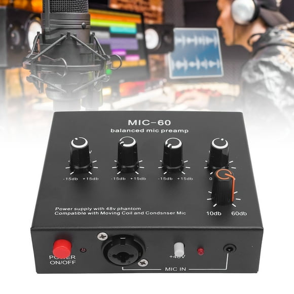 Préampli Micro, Amplificateur de Gain Micro Réduit le Bruit pour Micro à Condensateur Dynamique Prise EU, Prise US