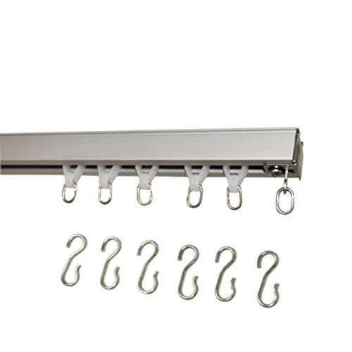 Curtain Rod Connection 153000-SIL2 Ceiling Curtain Track Set with Wheeled Carriers, Hooks and Pinch Clips (5'-Silver)