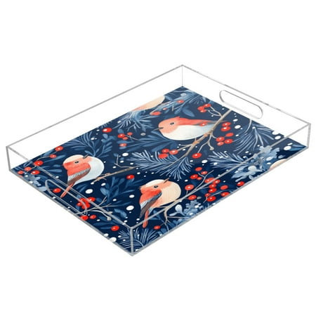 

Acrylic Tray 15.7*11.8*1.9 Inch Transparent Tray Food Tray Tea Cup Tray Serving Trays Cosmetics Storage Kitchen Table Bathroom Sundry Storage Christmas Bird Picture
