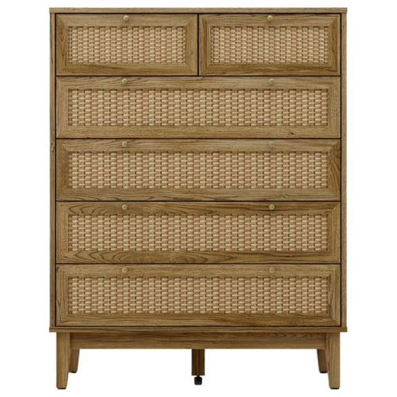 Bodrum 6-Rattan Drawer Chest, Brown