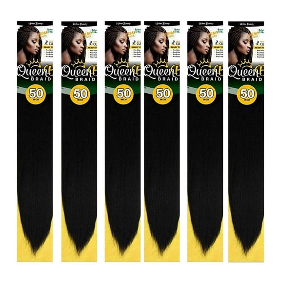 Queen B Braiding Hair Pre Stretched 50" Color 1B (6 packs)