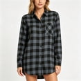 thumbnail image 4 of TRUNZI Women's Button Down Plaid Shirts Long Sleeves Lapel Collar Casual Regular Fit Shackets with Chest Pocket,Dark Gray,Size L, 4 of 8