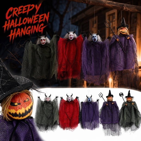 Halloween Outdoor Hanging Decorations, Hanging Halloween Decorations Outdoor, Halloween Ghost Decorations, Spooky Halloween Decorations, 10X8 in Red and Black Gauze Hanging Ghost