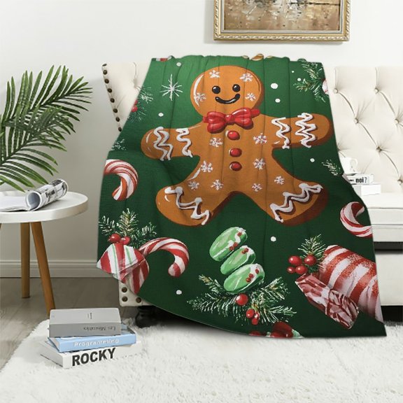 SHERONV Gingerbread Man Candy Canes Maximalism Warm Lightweight Blanket Soft Fleece Throw Blanket for Living Rooms Sofa Decor Gifts All Seasons 40x50in