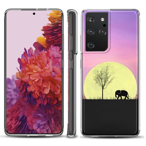 Slim-Fit Lightweight Protective Phone Case compatible with Samsung Galaxy S21 ULTRA 5G, by OneToughShield ® - Moonlight Elephant