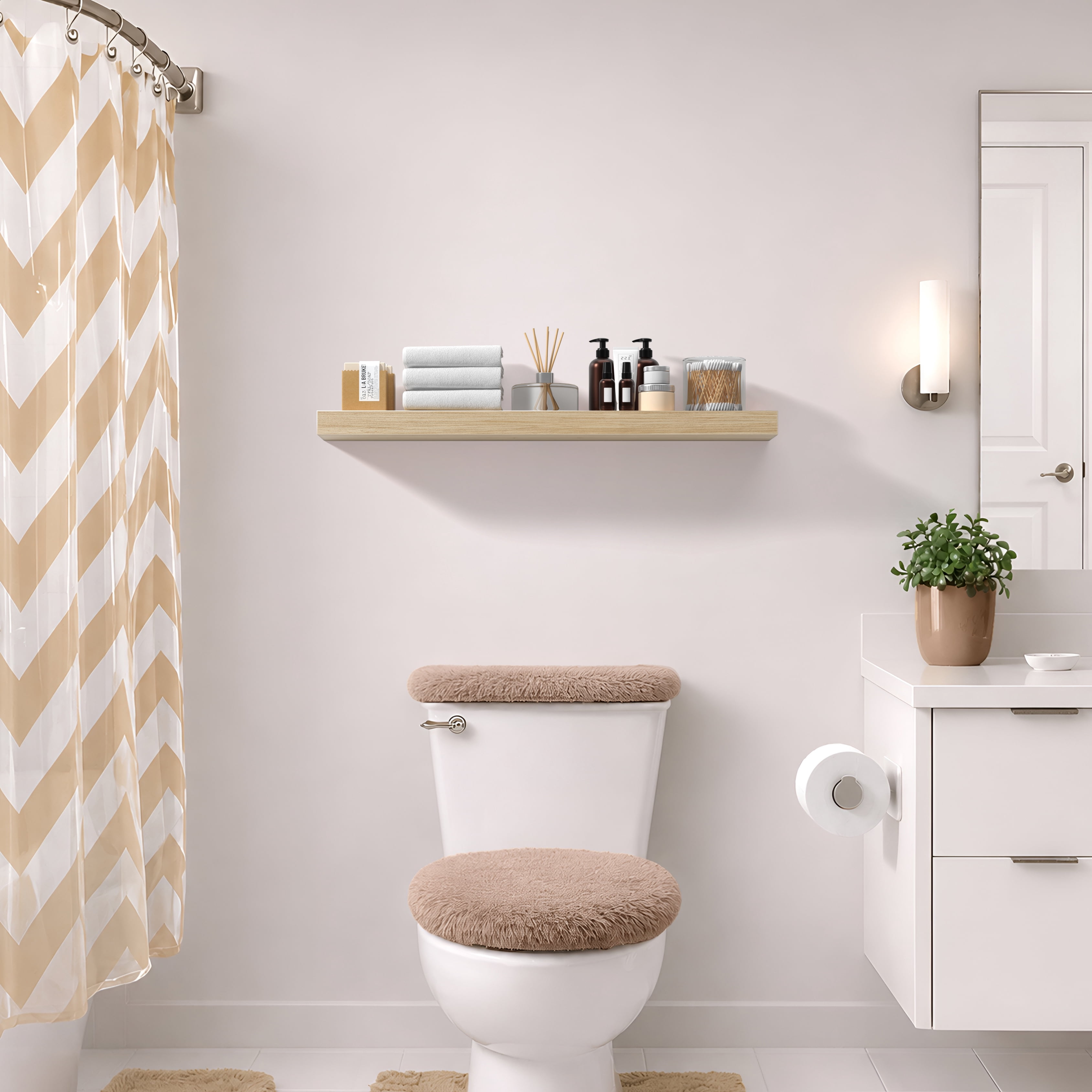 Sorbus 47" Floating Wall Shelf, Maplewood, Invisible Brackets, Bathroom, Bedroom & Home Decor