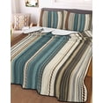 thumbnail image 2 of Quilts Full Size, Turquoise Beige Striped Soft Comforter Bedding Set for Bed, Modern Farmhouse Vertical Stripes Lightweight Quilted Bedspread with Pillow Cover(2 Pieces) for All Season, 78x90 Inch, 2 of 6