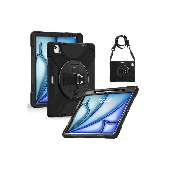CODi Rugged Case for iPad Air 13" (M2, M3, M4) & iPad Pro 12.9" (3rd-6th Gen) - 360° Protection with Kickstand, Hand Strap, Shoulder Strap & Pencil Holder