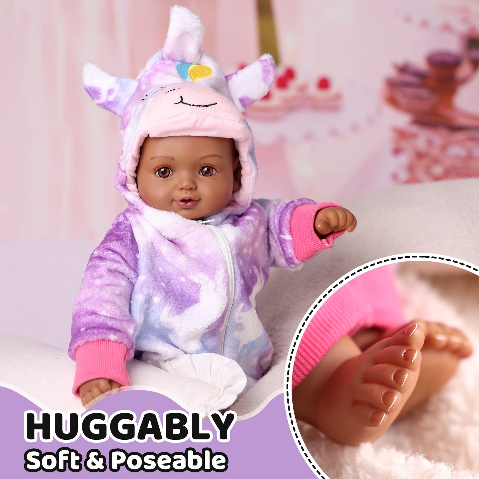 BABESIDE Black Baby Dolls, 17 Inch Cute Soft Body Baby Doll Real Life Baby Dolls with Accessories for 3+ Year Old Girls Gifts, Pretend Play, Collection