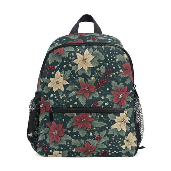FORMRS School Backpack with Front Zippered Pocket 12" Student Travel Daypack, Christmas Holly Leaves