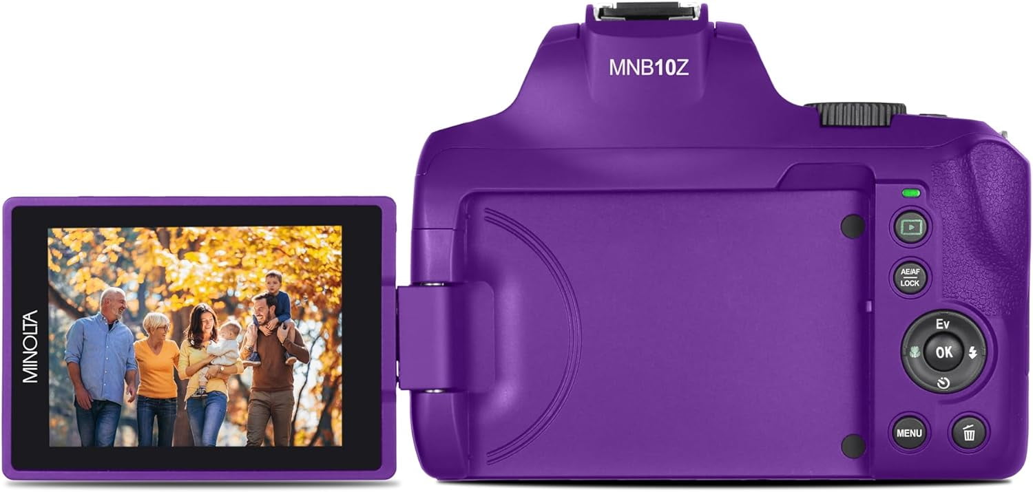 Minolta MNB10Z 64 Megapixel Auto Focus Digital Camera with 10x Optical Zoom, 4K Ultra HD Video Bundle Purple