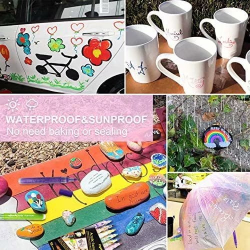 24 Colors 0.7mm Acrylic Paint Marker Pens, For Rock Painting, Paper, Plastic, Ceramic, Glass, Wood, Metal, Canvas. Water Based, Acid Free Non Toxic, Quick Dry, Fine Tip