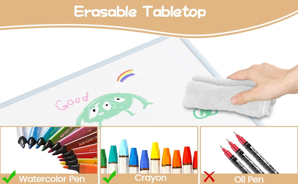 Height Adjustable Kids Table and 2 Chairs Set with Graffiti Desktop - Multi-Activity Toddler Table for Home, Daycare & Preschool, Study Table for Ages 2-8
