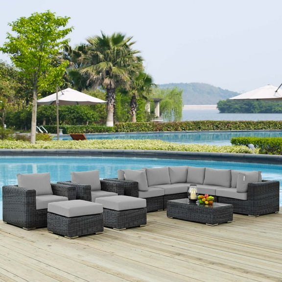 Modway Summon 10 Piece Outdoor Patio Sunbrella® Sectional Set in Canvas Gray