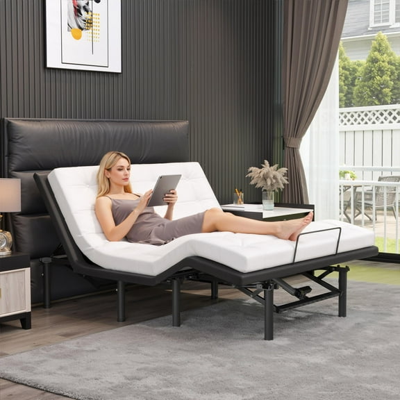 HSUNNS Queen Adjustable Bed Frame Zero Gravity Electric Bed Base with Wired Remote, Head & Foot Incline, 14" Foldable Metal Platform Bed, No Box Spring Required, Black