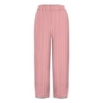 thumbnail image 4 of Women's Casual Pants Striped Linen Pants For Women Summer Casual Wide Leg Pants With Pockets Comfy Cropped Palazzo Pants,Pink Women's Casual Pants XXL, 4 of 5