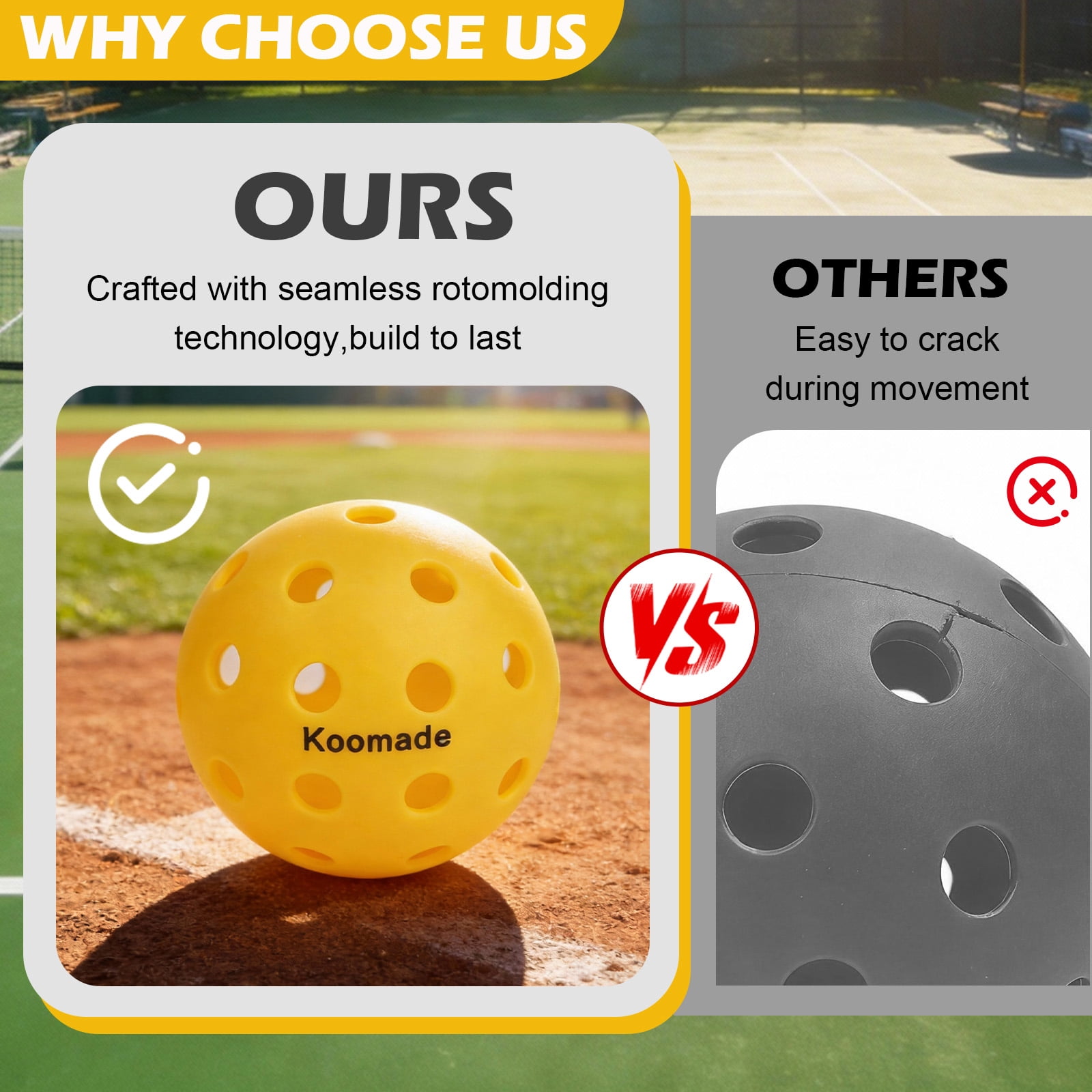Koomade 8 Pack Pickleball Balls 40 Holes Indoor/Outdoor 6 Pack Yellow+2 Pack Red