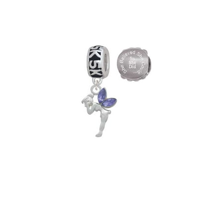Small Purple Wings Silvertone Small Fairy with Purple Wings 5K Run She Believed She Could Charm Beads (Set of 2) ()