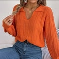 thumbnail image 4 of Annhoo Fall Sweaters for Women V Neck Lapel Long Sleeve Knitted Tops Ladies Casual Loose Pullover Shirts, 4 of 8