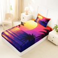thumbnail image 4 of jejeloiu Beauty Ocean Sunset Twin Sheets For Girls,Retro Palm Tree Art Bedding,Purple Orange,3 Pieces,1 Fitted Sheet and 1 Pillowcase, 4 of 6