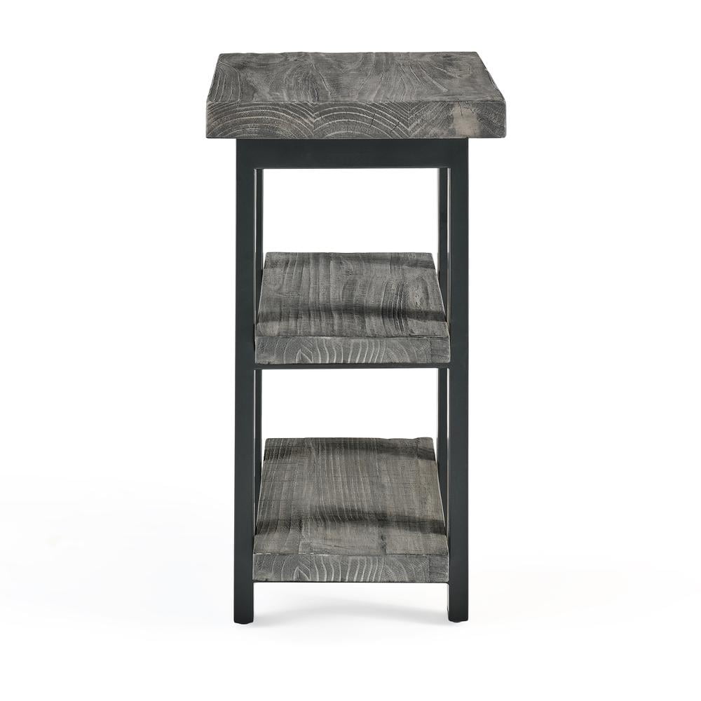 Alaterre Furniture Pomona Industrial 2-Shelf End Table with Solid Pine Wood and Metal Legs, Living Room Furniture, Slate Gray