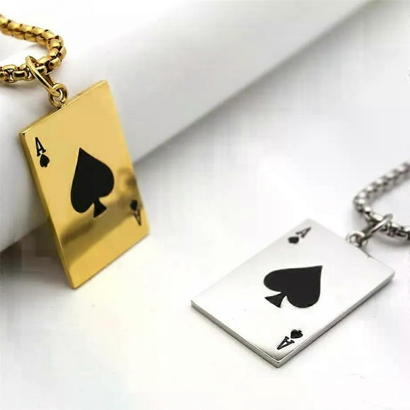 Lucky Ace Of Spades Men Statement Playing Card Poker Pendant Necklace Gold/Silver Color Stainless Steel Fashion Jewelry Gift