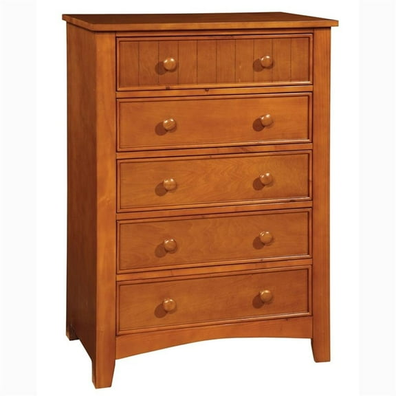 Pemberly Row Modern / Contemporary Solid Wood 5-Drawer Chest in Oak